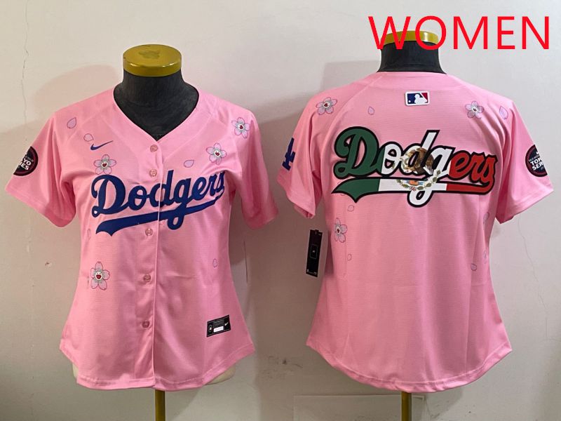 Women Los Angeles Dodgers Blank Pink Sakura Edition 2025 Nike MLB Jersey style 7->women mlb jersey->Women Jersey